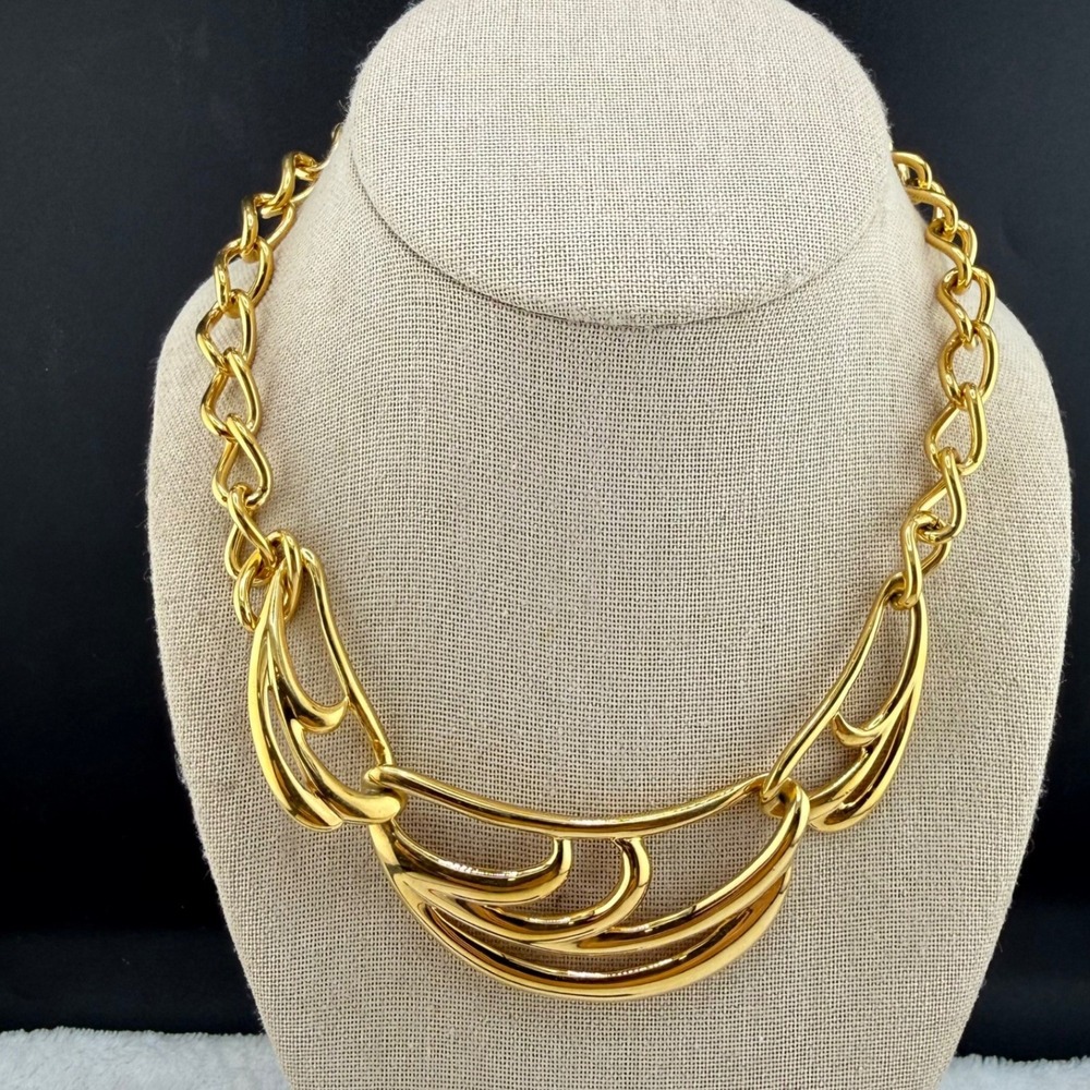 Vintage Napier Bib Necklace Gold Tone Sculptural Tiered Arc Statement 16" READ